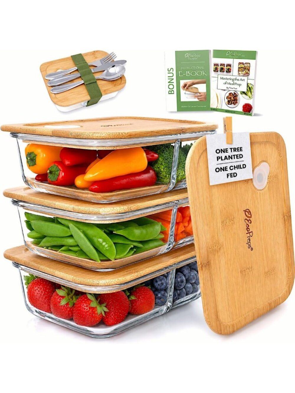 Eco-Friendly Glass Meal Prep Containers Set | 3-Pack Bento Box with Bamboo Lids